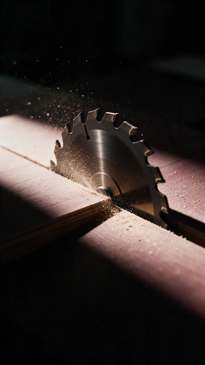 A panel saw cutting plywood in the factory